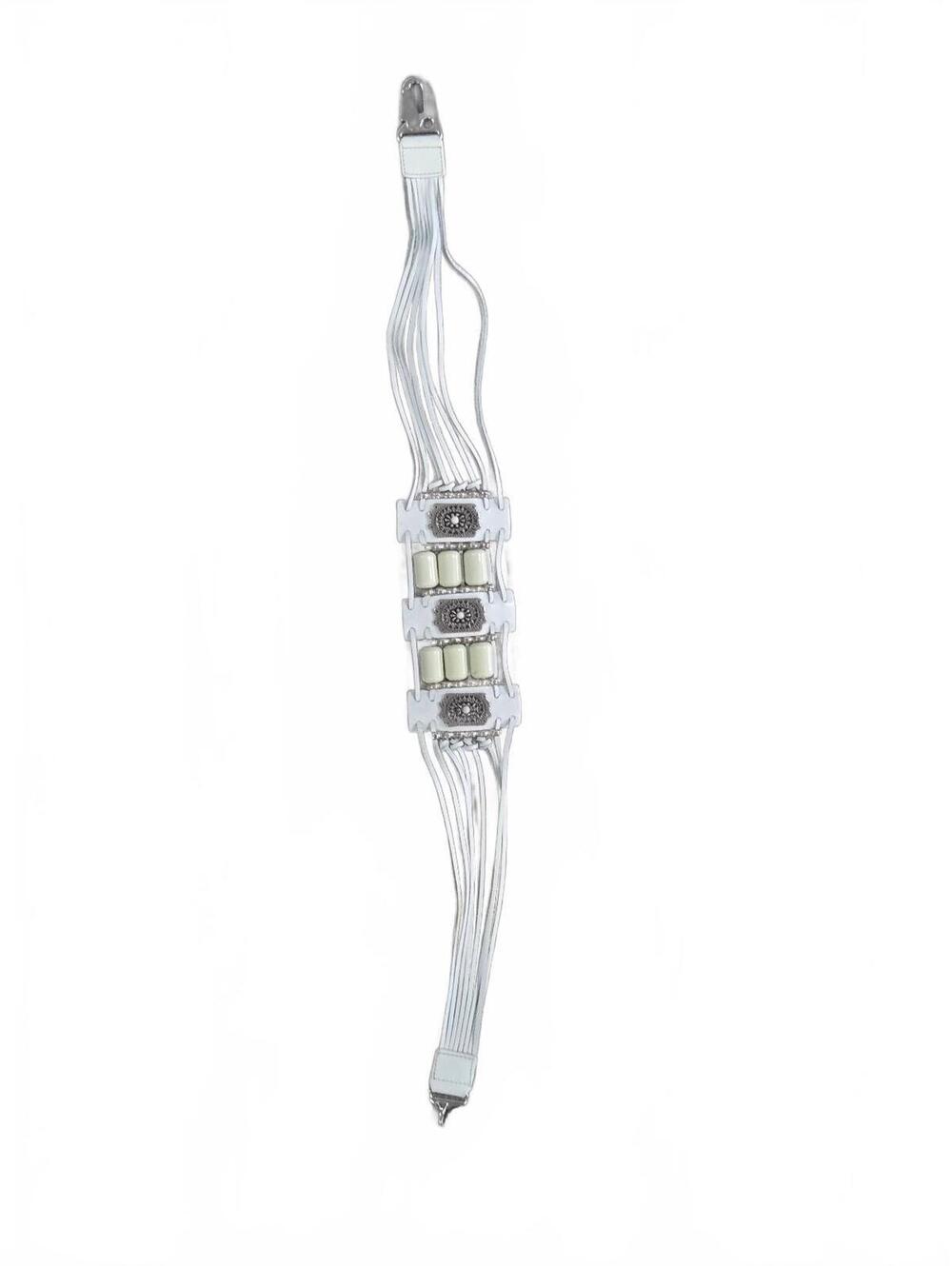 Vintage White Multi-Strand Beaded Bracelet with Silver Accents